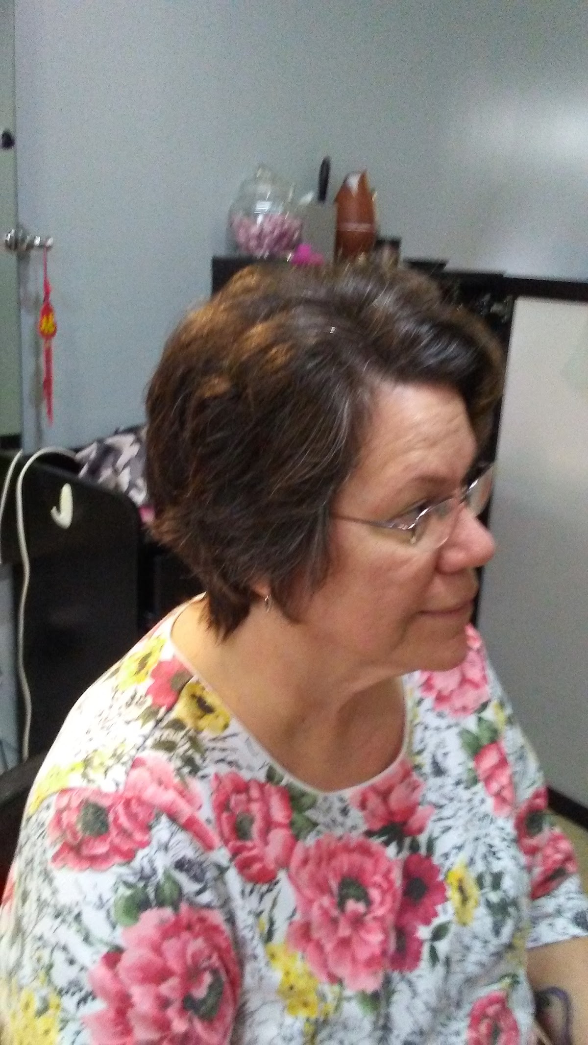 A polished short cut and style finished at Salon La Vie
